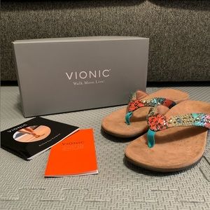 Vionic Thong Sandals Snake Print Blue Teal Orthaheel